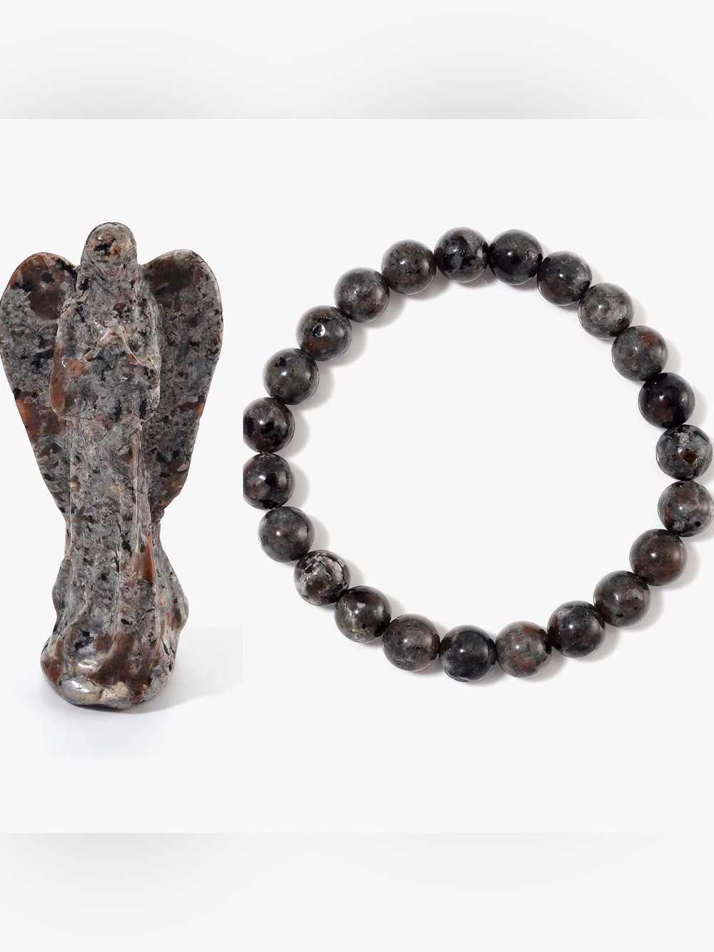 Natural Yooperlite 375.00 ctw Angel and Beaded Stretch Bracelet w/ UV Flashlight
